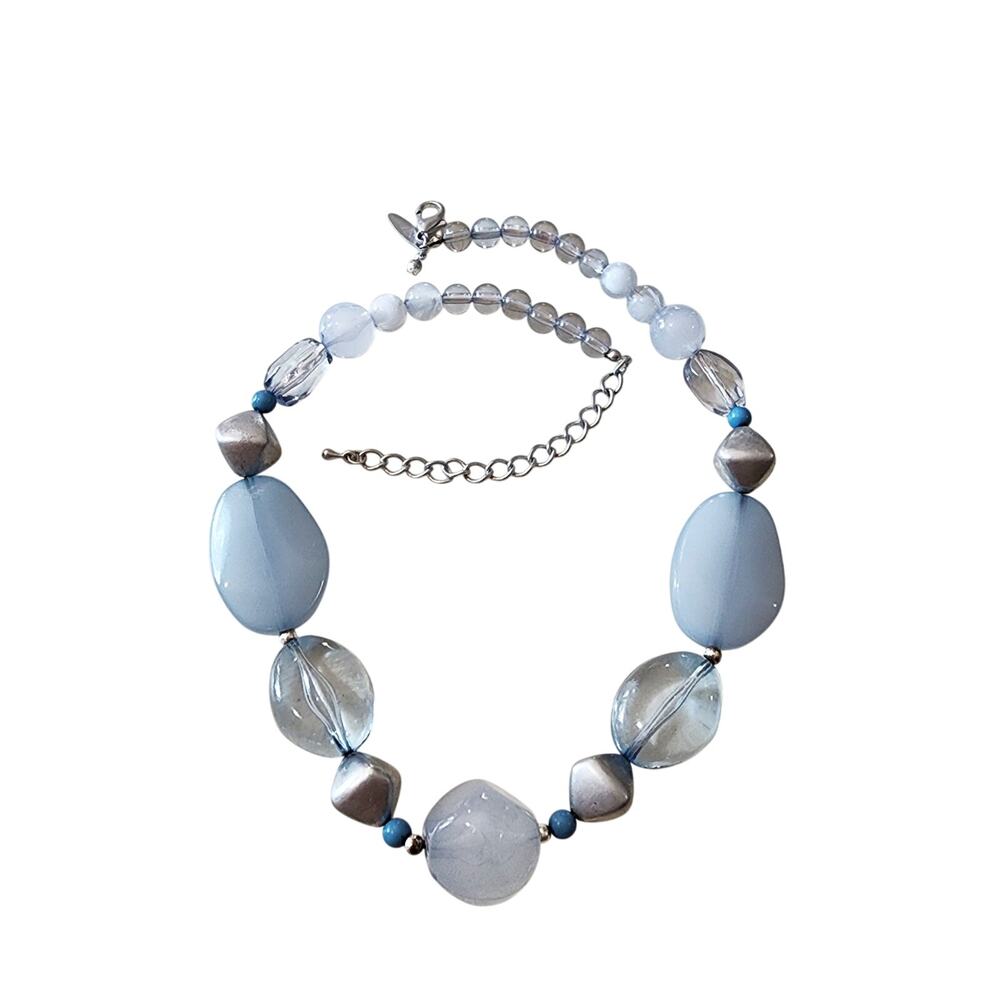 Milky Ice Blue Aquamarine Baroque Acrylic Beaded Necklace - Picture 6 of 9